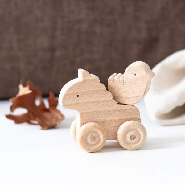 Cheval et oiseau jouet en bois fabriqué en France par KMR Childhood